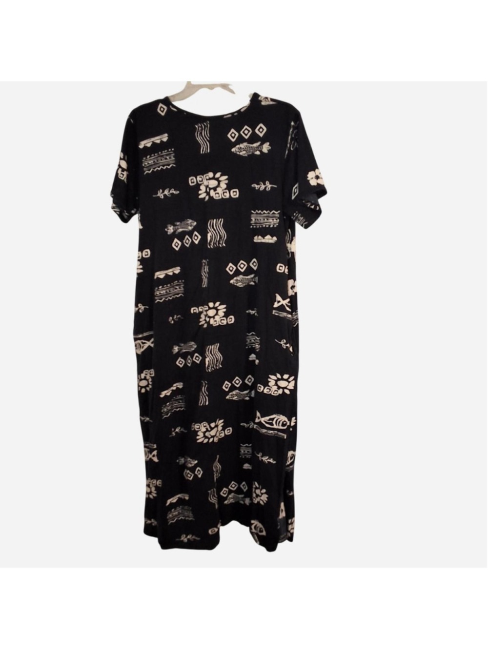 Daffodil by Loungers black cotton dress white beaded beach fish coastal Medium - Picture 2 of 6